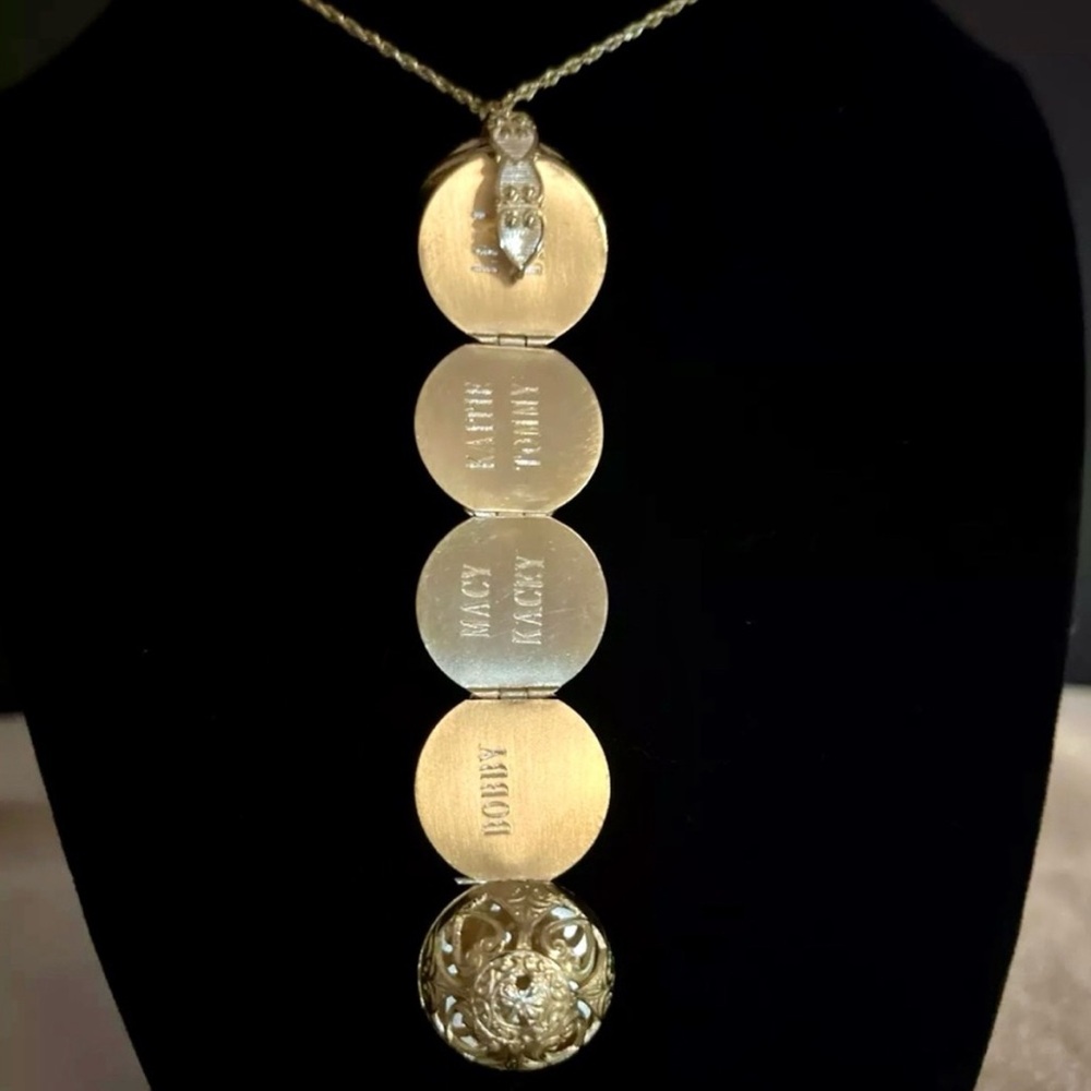 14K Gold Six [6] Round Picture Frame Charm Pendant + Rope Chain Necklace - Picture 11 of 16